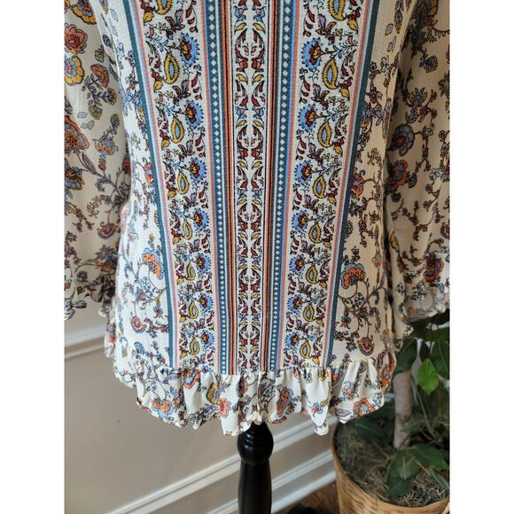 Cynthia Rowley Blouse Women's Large Multicolor Viscose Floral Boho Peasant Top - Picture 4 of 12